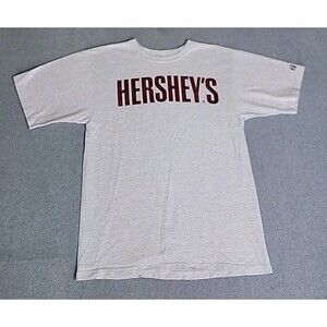 Vintage Hersey T Shirt Mens Medium White Single Stitch Spellout Logo 7 80s USA